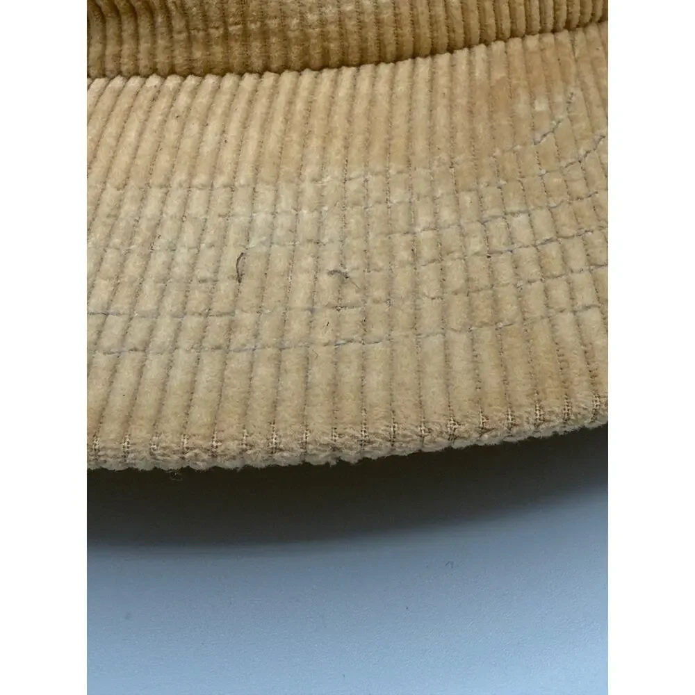 Vintage Vail Corduroy Snapback Hat Tan Leather Strap Cap Made in Taiwan USA